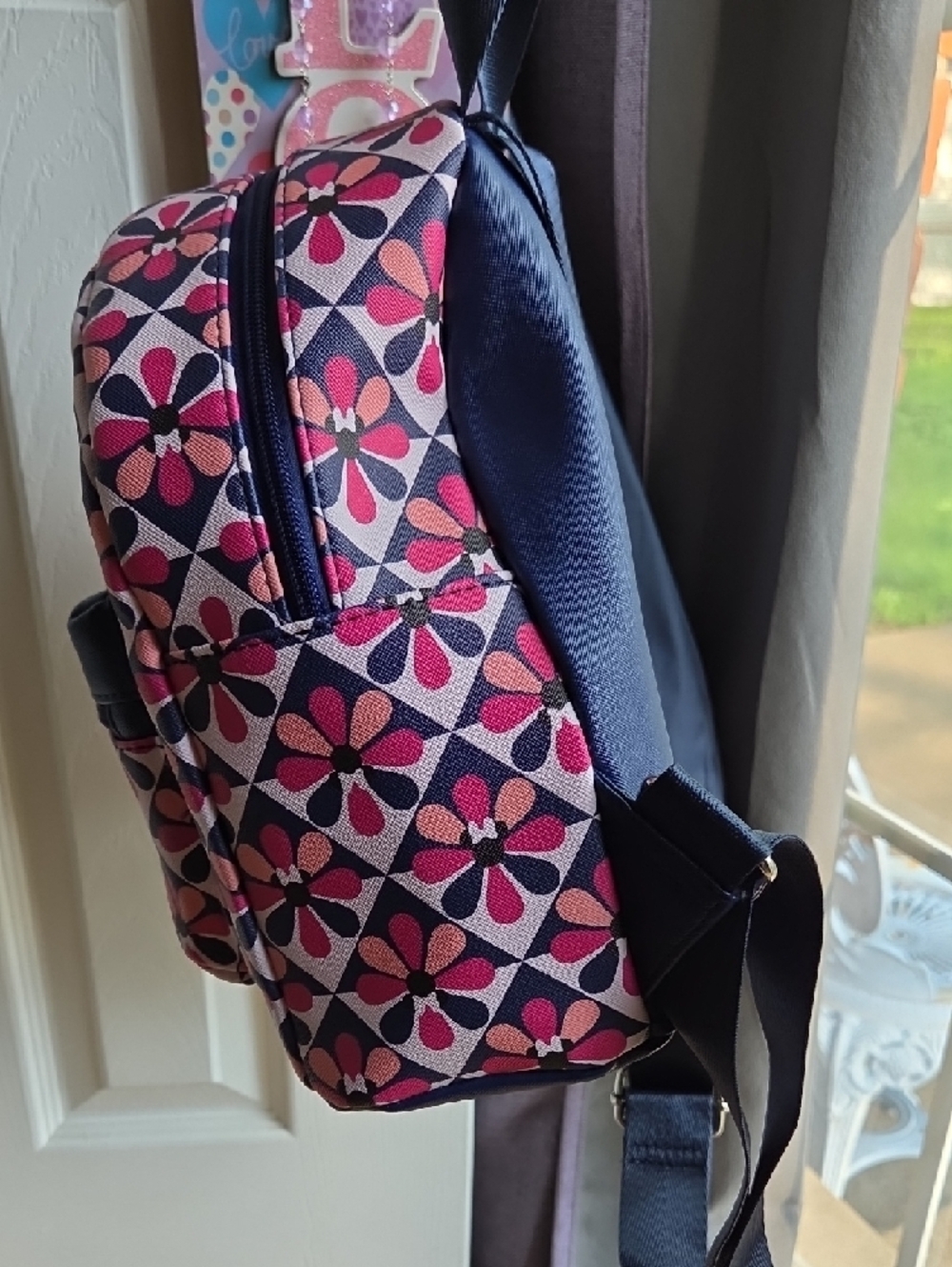 Disney Minnie Mouse Pink Floral Mini Backpack with Navy Accents - Picture 5 of 11